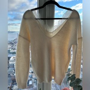 MAJE Lace trimmed V neck sweater and v back , cream white, size 1